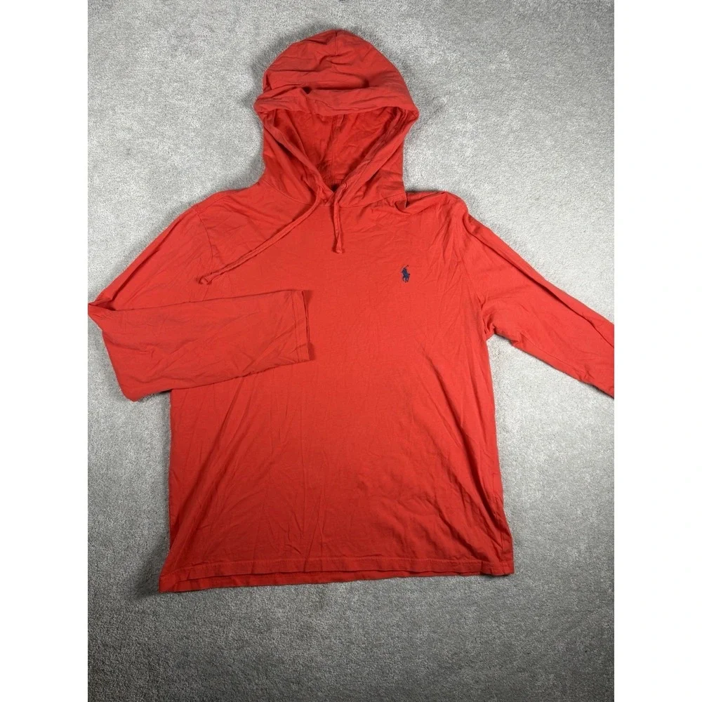 Polo Ralph Lauren Mens L Red‎ L/S Hooded T-Shirt Jersey Cotton Lightweight Pony